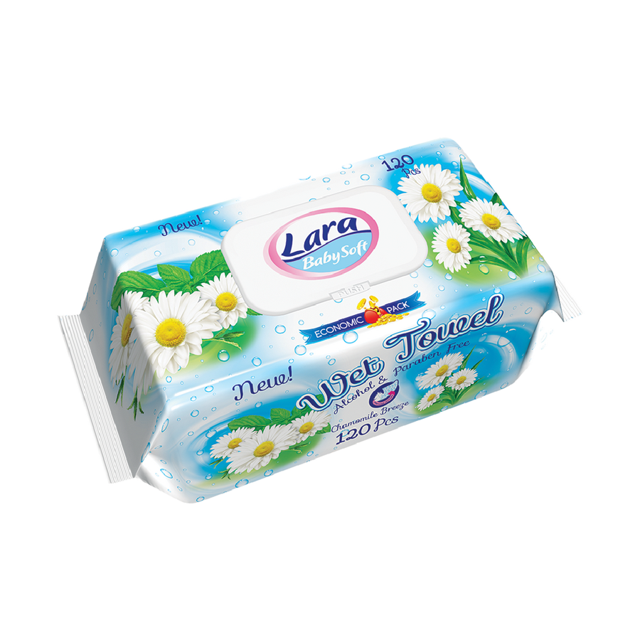 Lara_Towel_Chamomile_120Pcs Мокри кърпи Lara Family с екстракт от лайка, 120 бр. - Image 1