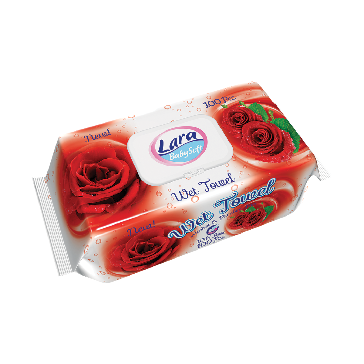 Lara_Towel_WildRose_100Pcs Мокри кърпи Lara Soft с екстракт от роза, 100 бр. - Image 1