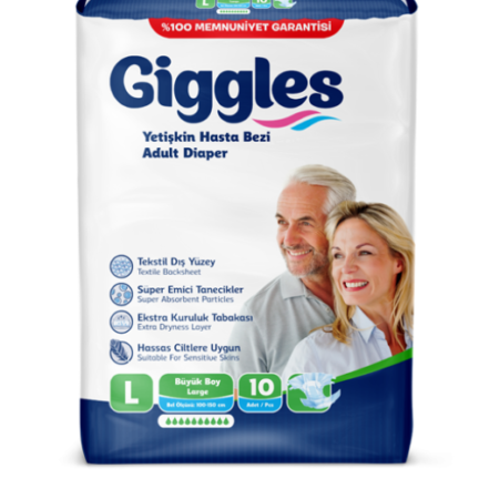 Пелени за възрастни Giggles, размер L, нощни, 10 бр.
